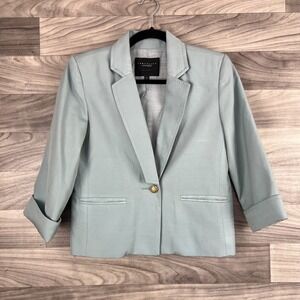 Sanctuary Clothing Crop Blazer Womens XS Blue Shoulder Pads Cuffed Sleeve Jacket